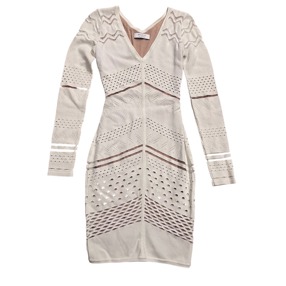 Bailey 44 Cream Open Knit Cutout Bodycon Dress Size Small Long Sleeve